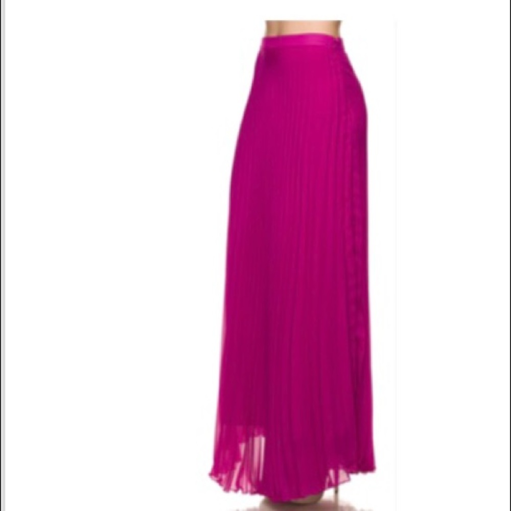 Magenta pleated maxi skirt